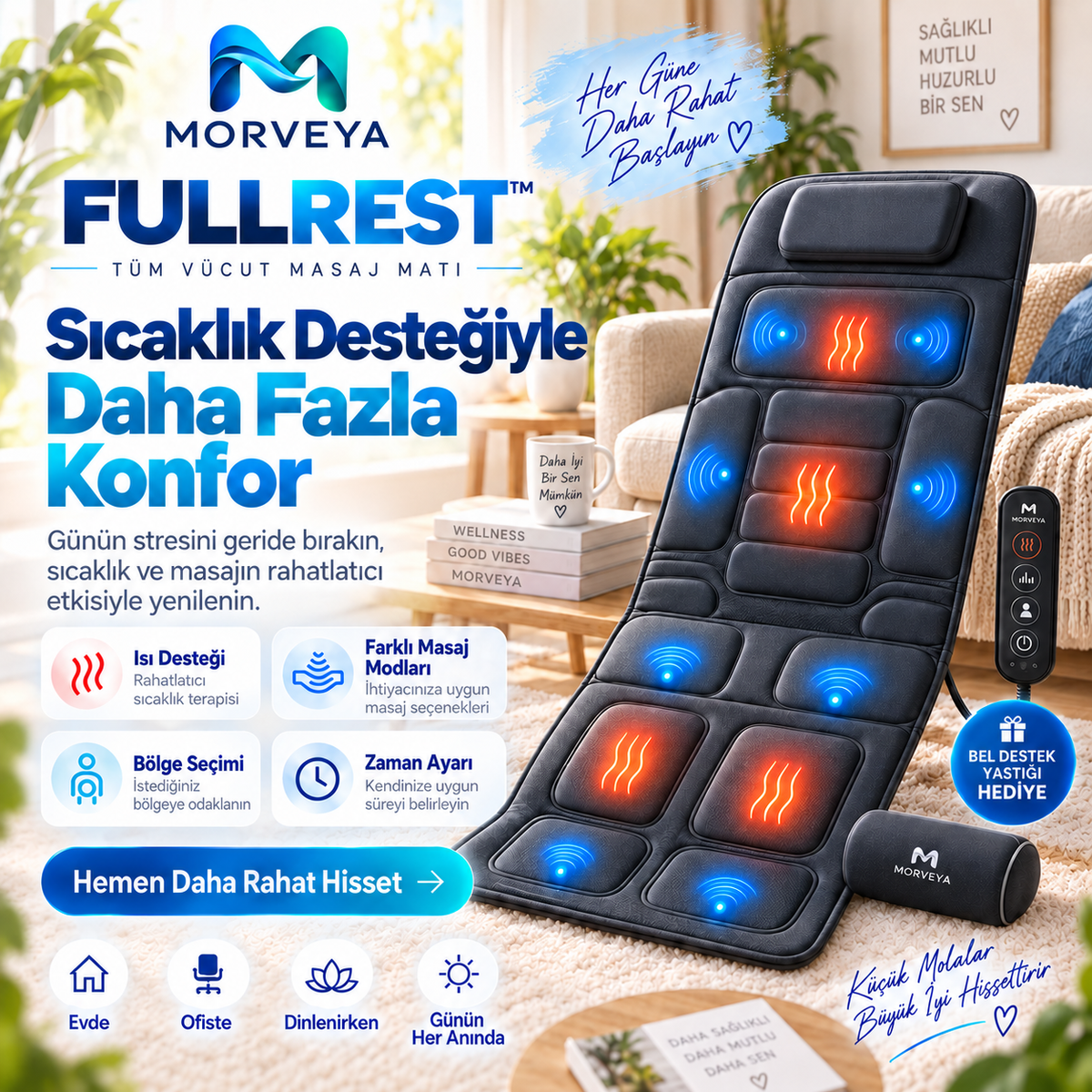 Morveya BodyTherm™ | Isıtmalı Tam Vücut Masaj Minderi