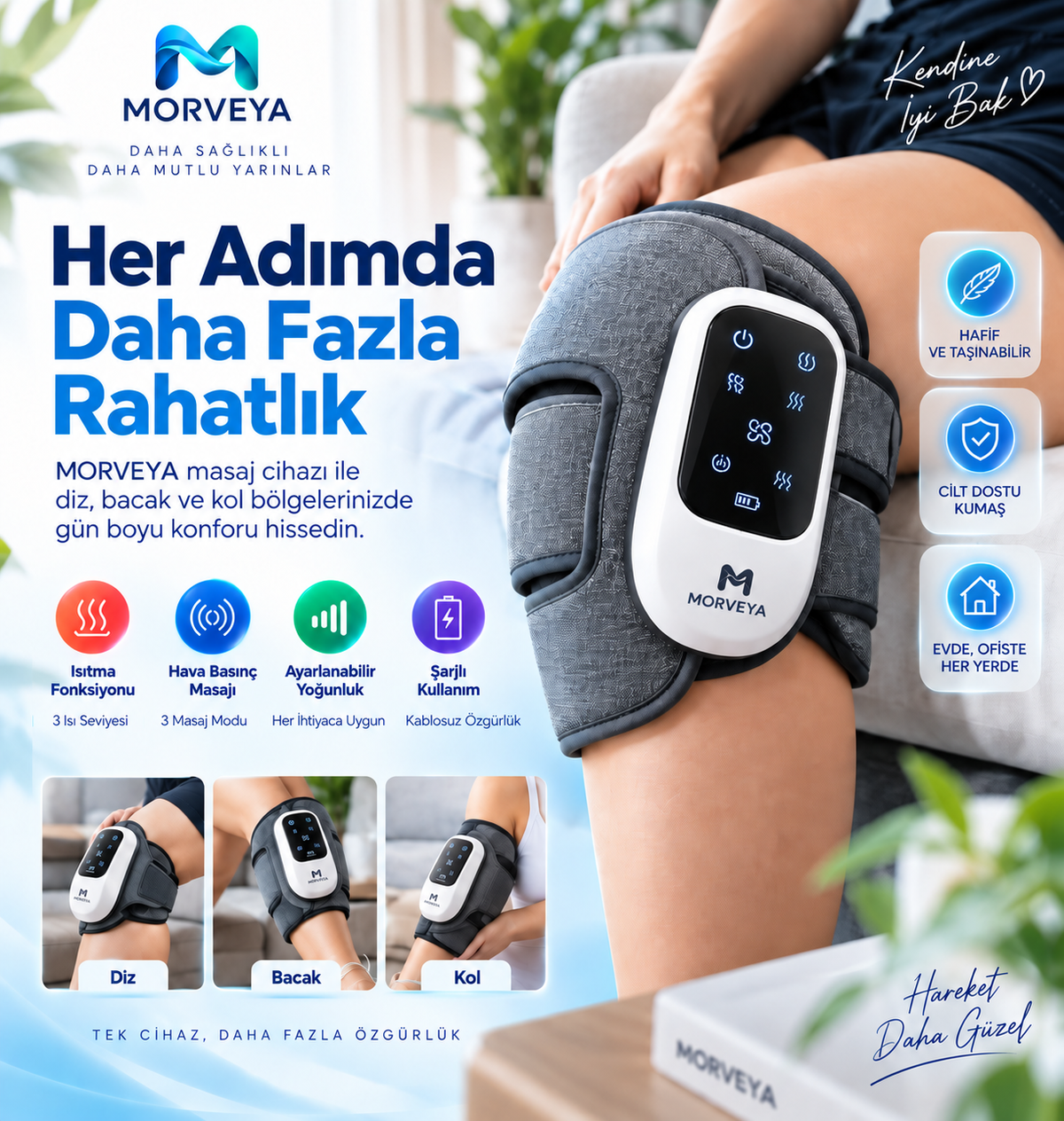 Morveya AirTherm™ | Isıtmalı Hava Basınçlı Masaj Cihazı