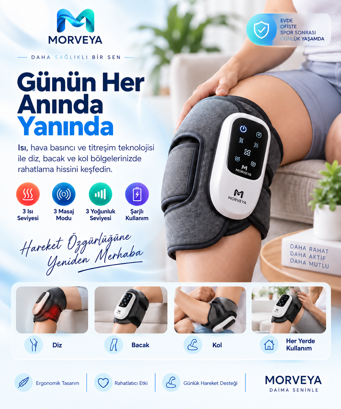 Morveya AirTherm™ | Isıtmalı Hava Basınçlı Masaj Cihazı