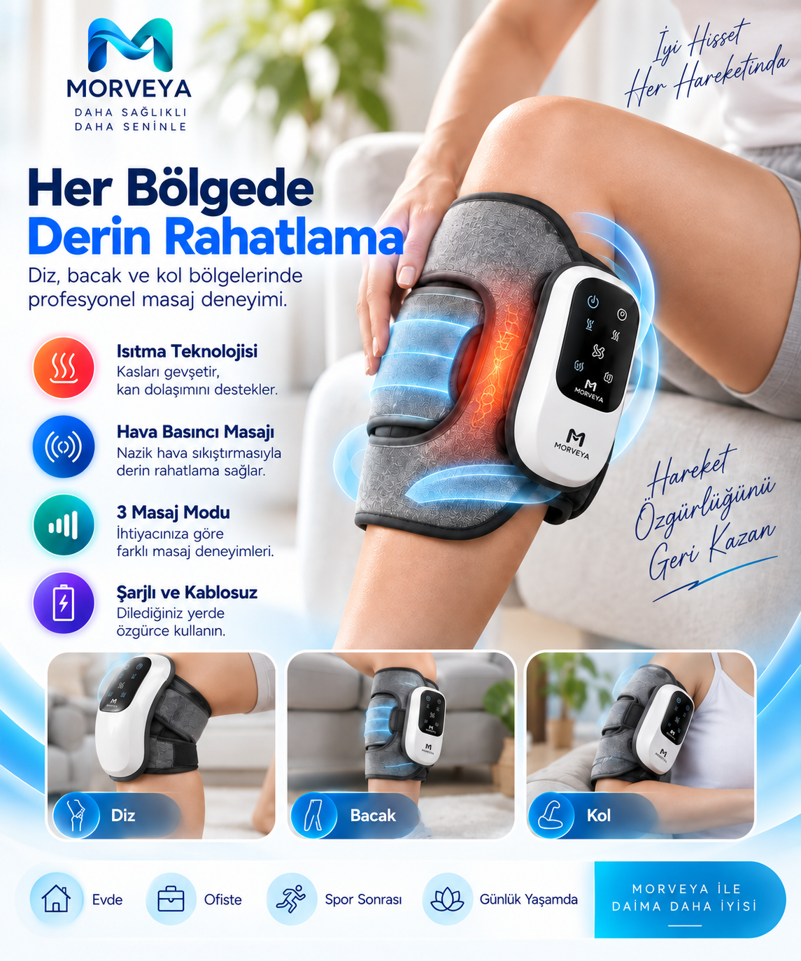 Morveya AirTherm™ | Isıtmalı Hava Basınçlı Masaj Cihazı