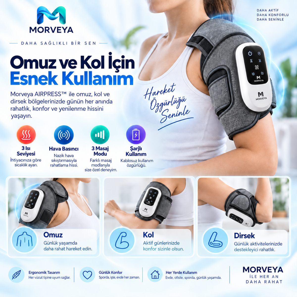 Morveya AirTherm™ | Isıtmalı Hava Basınçlı Masaj Cihazı