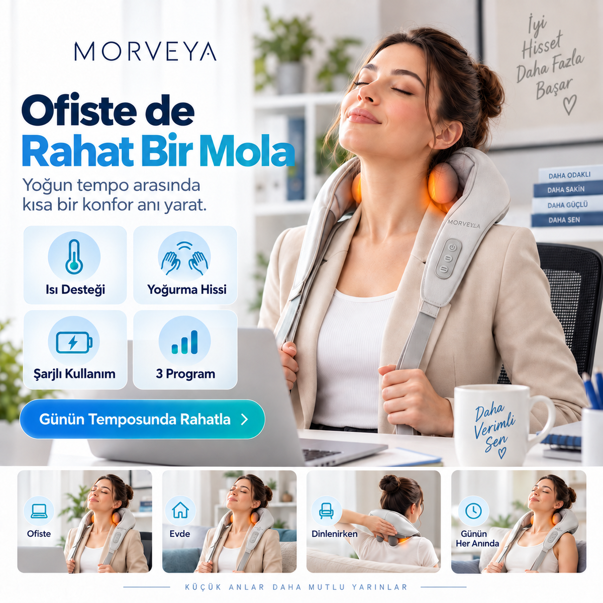 Morveya TouchTherm™ | Şarjlı Isıtmalı Ovmalı Masaj Aleti