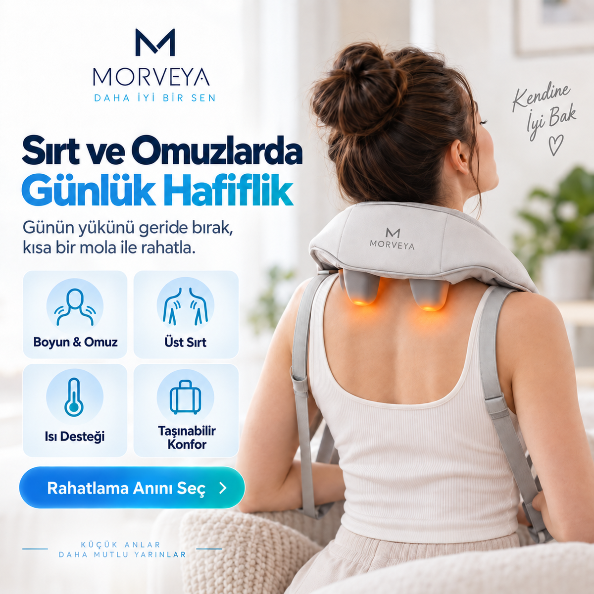Morveya TouchTherm™ | Şarjlı Isıtmalı Ovmalı Masaj Aleti