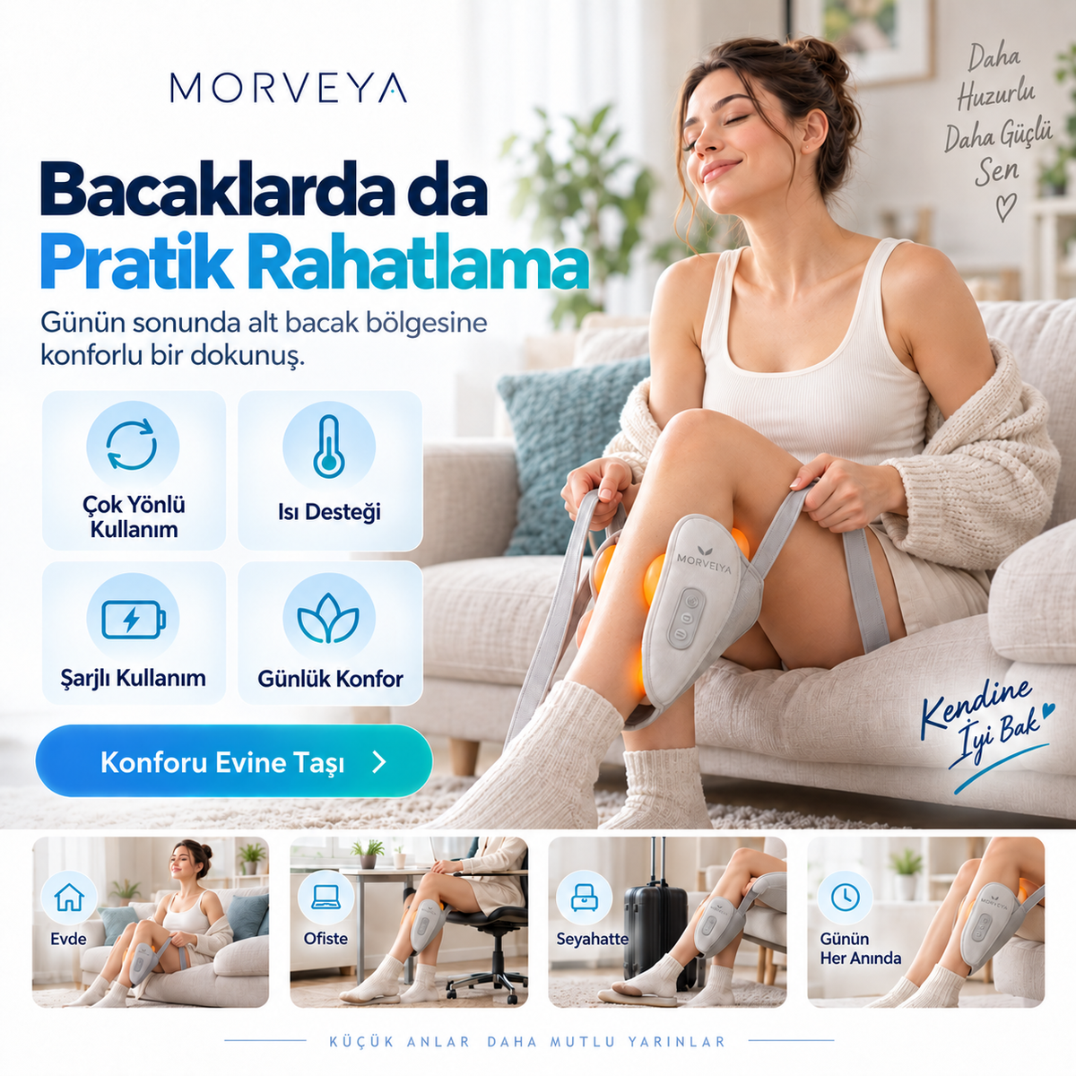 Morveya TouchTherm™ | Şarjlı Isıtmalı Ovmalı Masaj Aleti