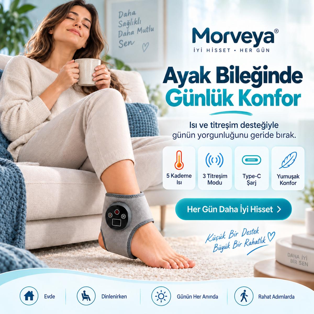 Morveya AnkleTherm™ | Isıtmalı Ayak Bileği Masaj Aleti
