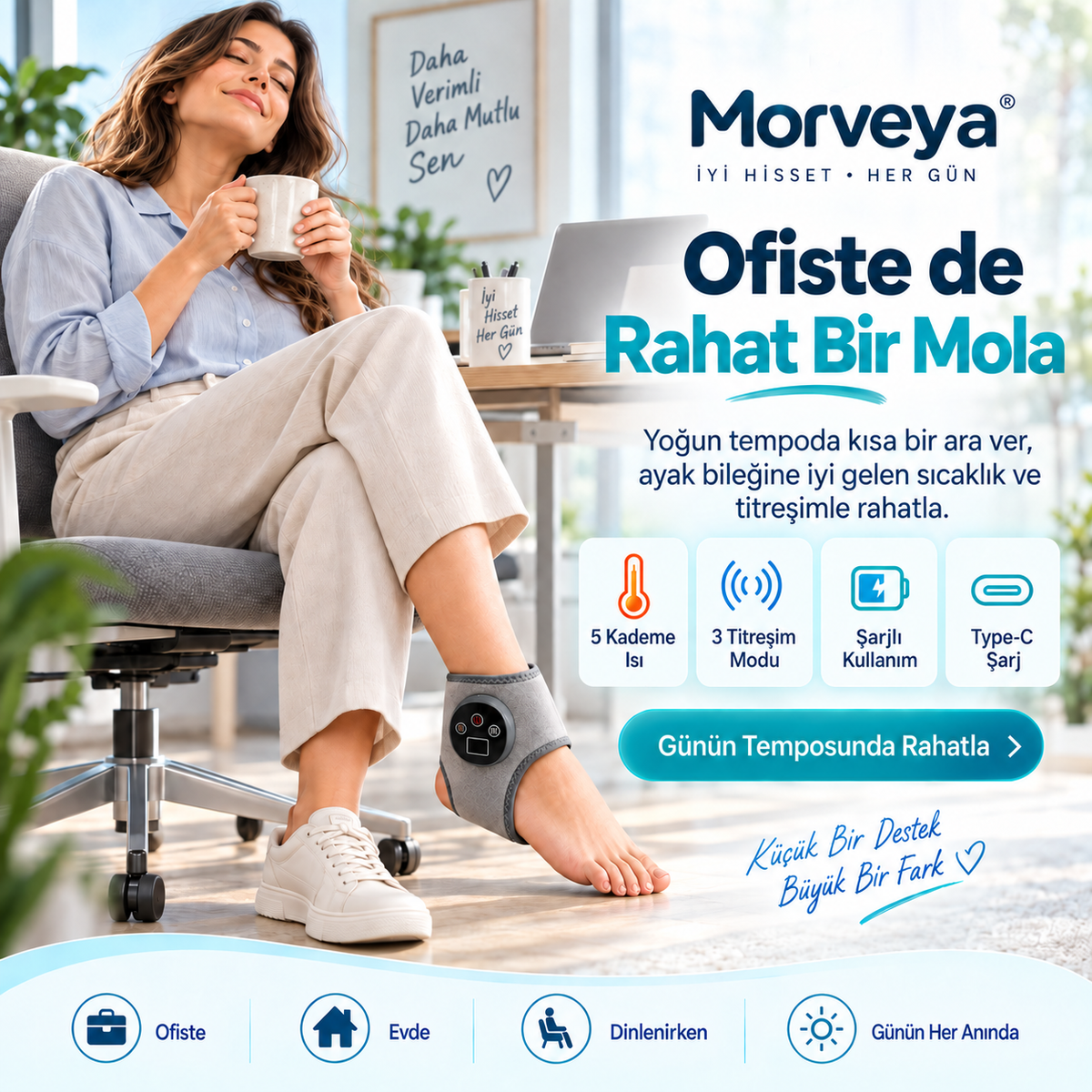 Morveya AnkleTherm™ | Isıtmalı Ayak Bileği Masaj Aleti