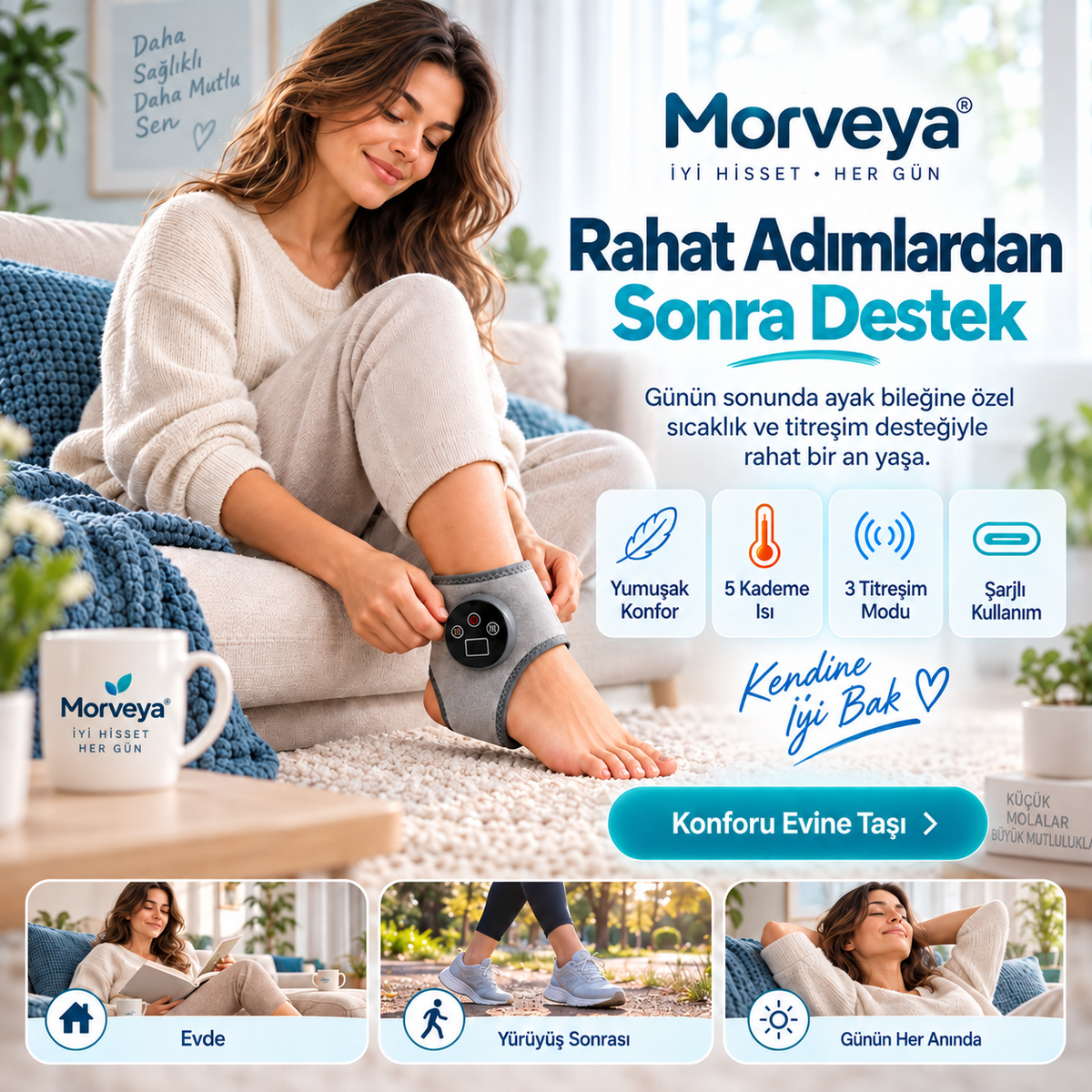 Morveya AnkleTherm™ | Isıtmalı Ayak Bileği Masaj Aleti