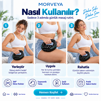 Morveya FlexRoll™ | Şarjlı 3 Kademeli Döner Rulo Masaj Aleti