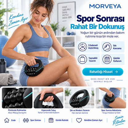 Morveya FlexRoll™ | Şarjlı 3 Kademeli Döner Rulo Masaj Aleti