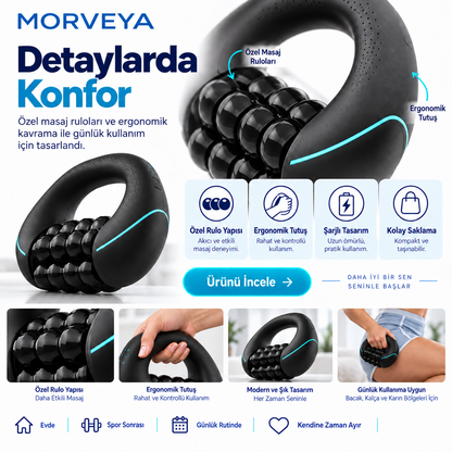 Morveya FlexRoll™ | Şarjlı 3 Kademeli Döner Rulo Masaj Aleti