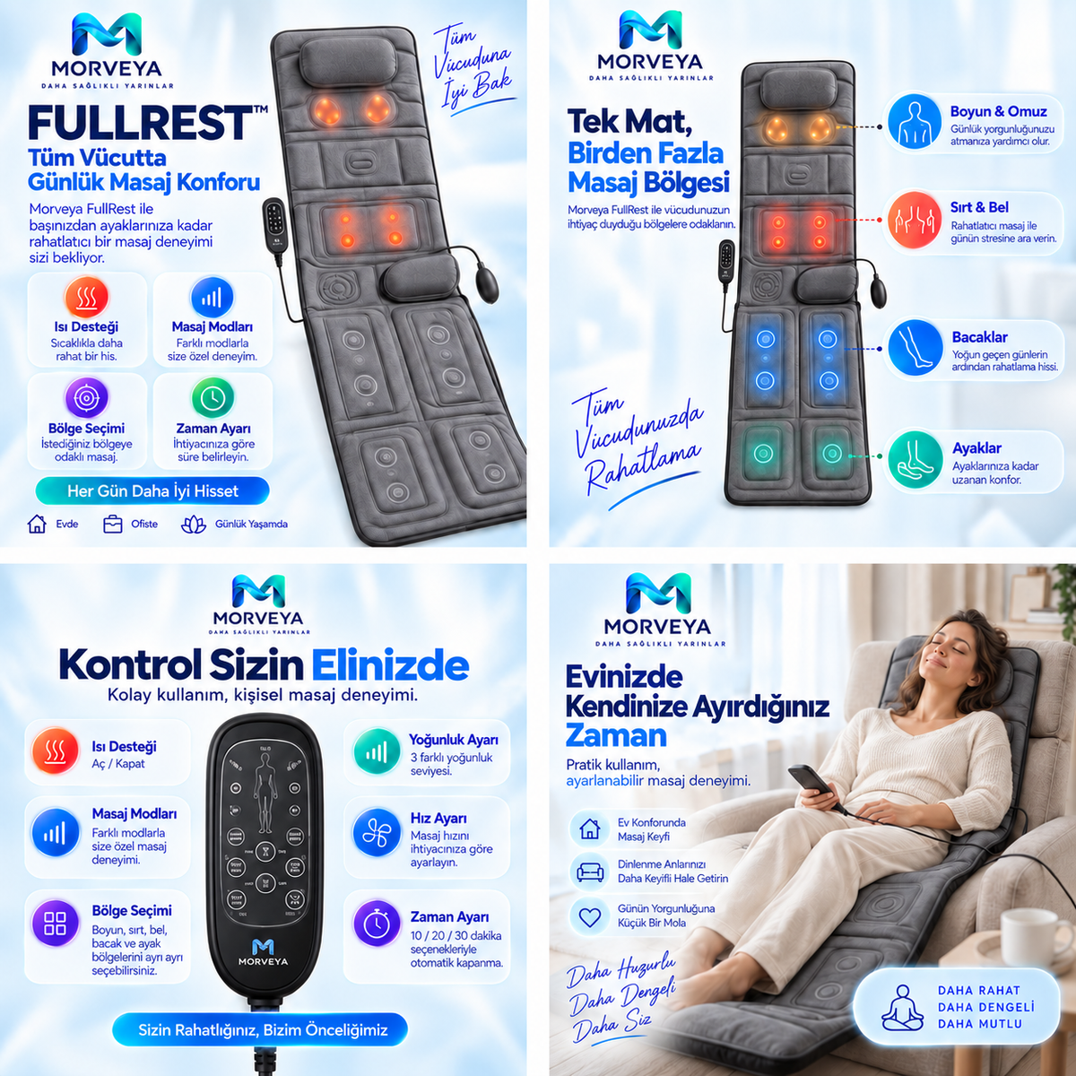 Morveya BodyTherm™ | Isıtmalı Tam Vücut Masaj Minderi